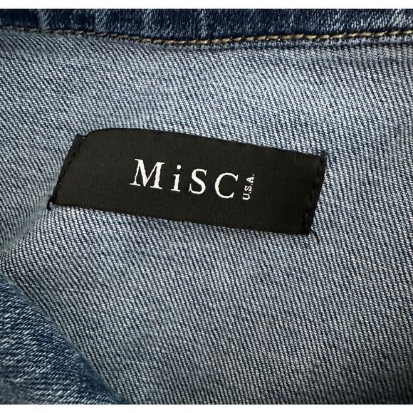 MiSC Jean Jacket SZ M Button Up Denim Medium Wash Collared Stretchy Long Sleeve - Picture 5 of 6